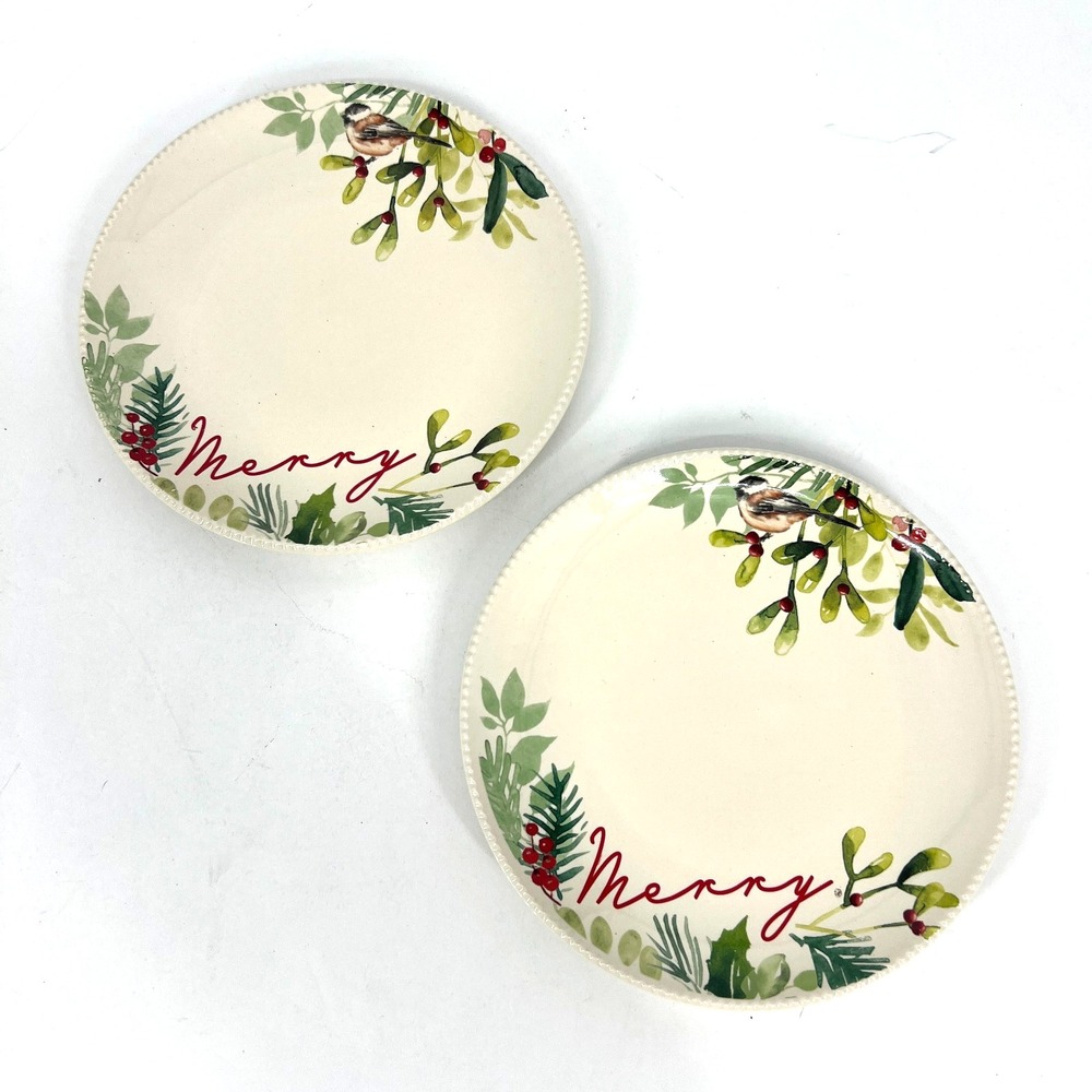 Better Homes & Gardens Winter Botanical Merry 9" Salad Plates Red Set of 2‎ New